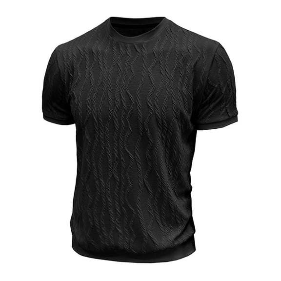 USNSM Mens T-Shirt Casual Stretch Solid Crewneck Short Sleeve Tees Soft Breathable Comfortable Summer Textured Shirts Black M
