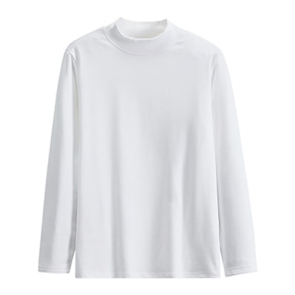 USNSM Mens T Shirt Fall Basic Solid Color Loose Long Sleeve Round-Neck Undershirt Pullover Thermal Pullover Blouse Tops White XXL
