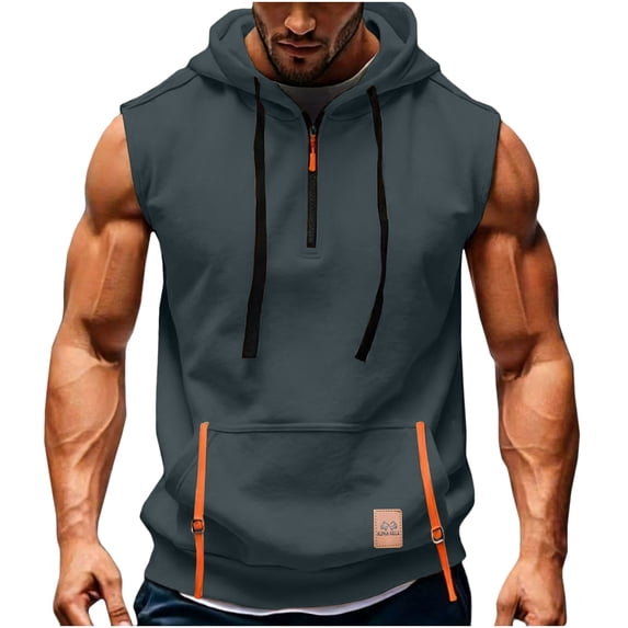 USNSM Mens Tank Tops Sleeveless Zip Up Hoodie Workout Gym Athletic Running Muscle Shirts Casual Fashion Lightweight Jacket Gray XXXL