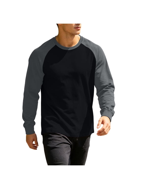 Mens Tee Shirts Casual Crew Neck Long Sleeve T-Shirts Thin Loose Base Layer Top Raglan Stylish Streetwear Lightweight Tops Black XXXL