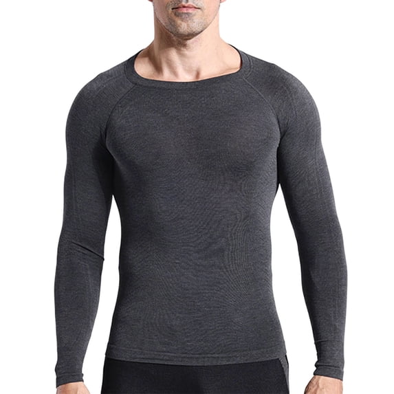 USNSM Mens Thermal Base Layer Tops Lightweight Raglan Long Sleeves Round Neck Active Gym Shirt Winter Fall Hiking Underwear Black L
