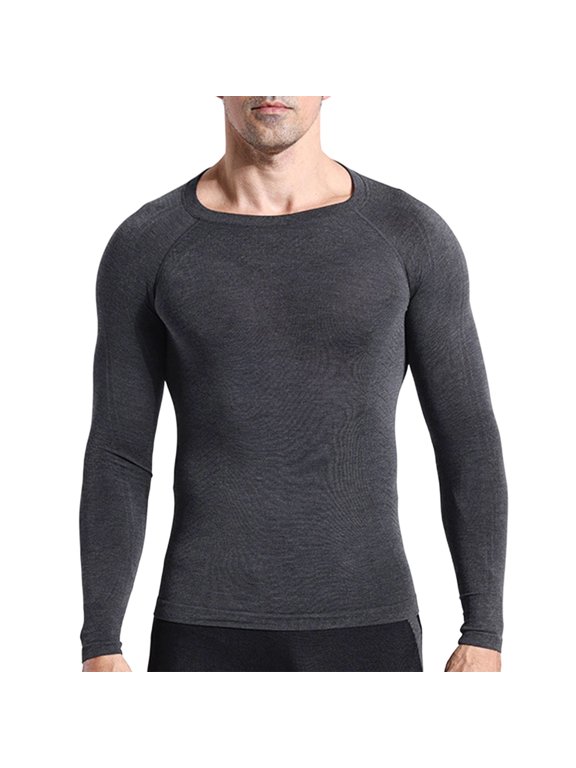 Mens Thermal Base Layer Tops Lightweight Raglan Long Sleeves Round Neck Active Gym Shirt Winter Fall Hiking Underwear Black XXL