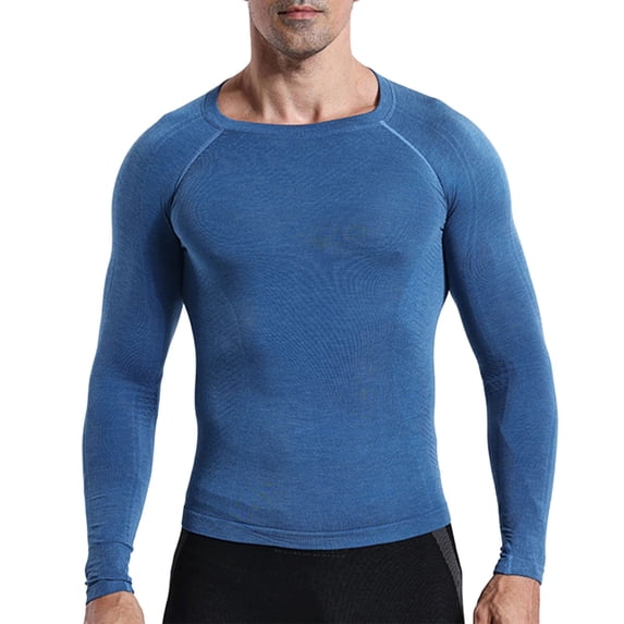 USNSM Mens Thermal Base Layer Tops Lightweight Raglan Long Sleeves Round Neck Active Gym Shirt Winter Fall Hiking Underwear Blue L