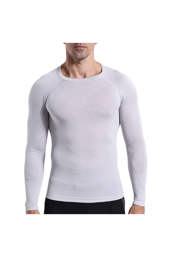 Mens Thermal Base Layer Tops Lightweight Raglan Long Sleeves Round Neck Active Gym Shirt Winter Fall Hiking Underwear Gray XXL