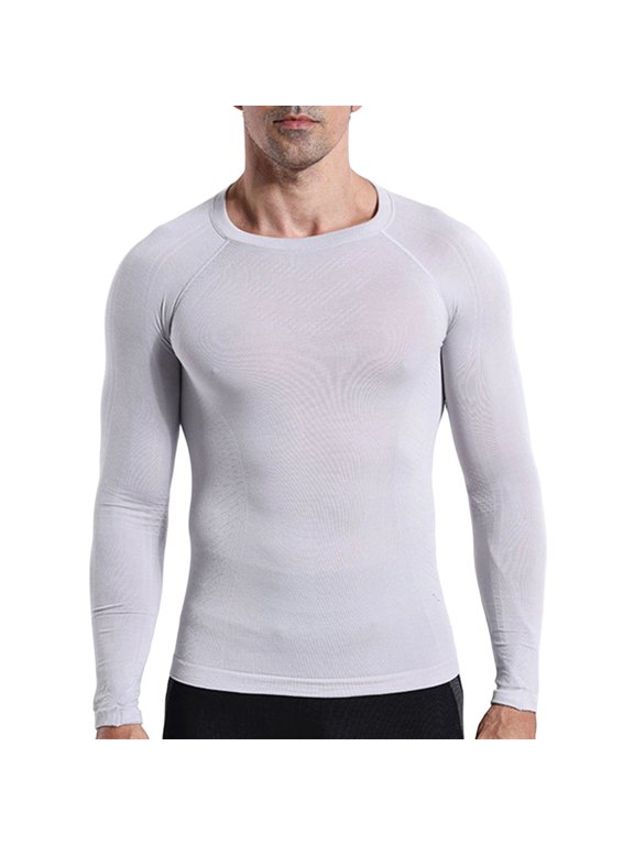 Mens Thermal Base Layer Tops Lightweight Raglan Long Sleeves Round Neck Active Gym Shirt Winter Fall Hiking Underwear Gray XXL