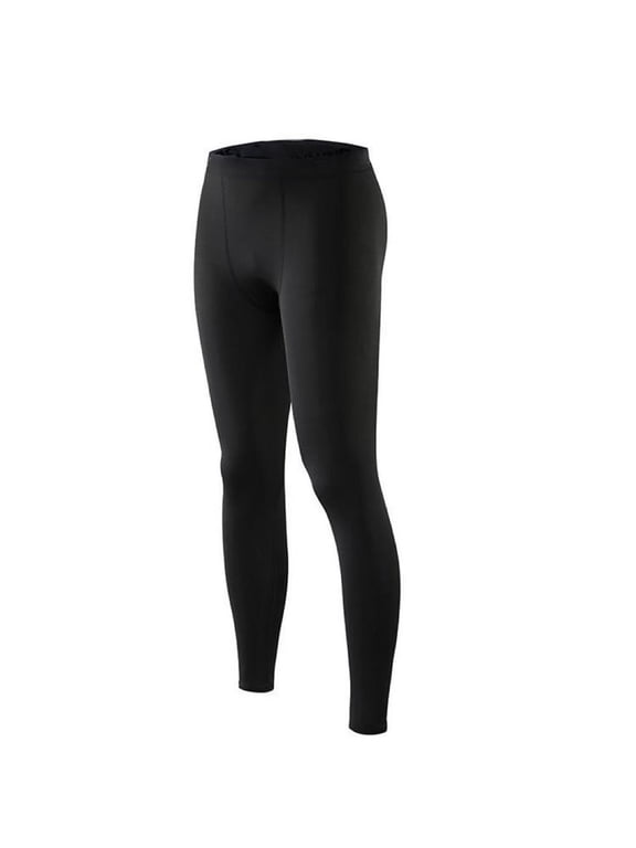 Mens Thermal Compression Pants Fleece Lined Base Layer Winter Elastic Waist Tights for Cold Weather Running Underpants Black L