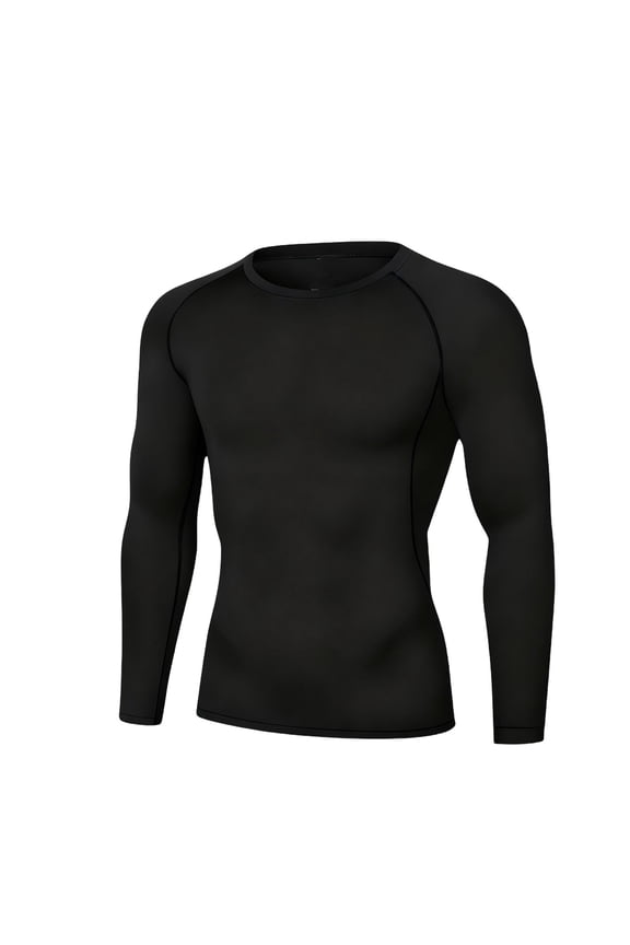 Mens Thermal Compression Shirts, Warm Long Sleeve Fleece Lined Tops Athletic Tight Base Layer for Running Cold Weather Black S