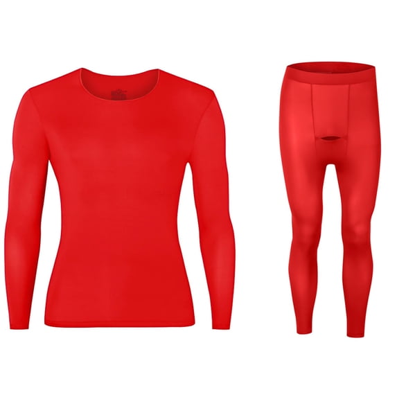 USNSM Mens Thermal Underwear 2 PCS Set Crew Neck Shirt Hight Waist Long Pants Stretchy Warm Slim Comfy Winter Outfits Red L