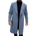thumbnail image 1 of USNSM Mens Trench Coat Long Casual Single Brested Overcoat Solid Color Winter Notched Collar Woolen Blend Pea Coat With Pockets Blue S, 1 of 7