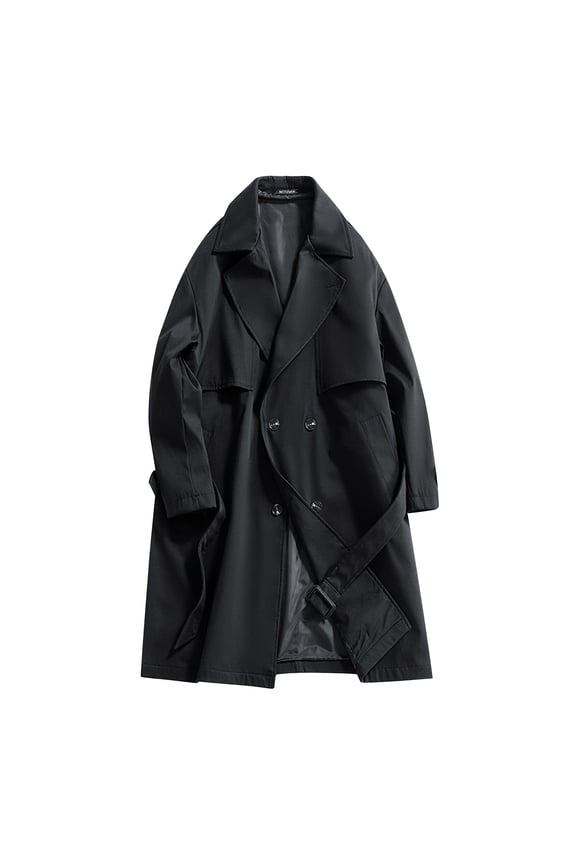 Mens Trench Coat Single Breasted Lapel Pocket Slim Fit Mid Long Jackets Casual Fashion Fall Windbreaker Overcoat Black XL