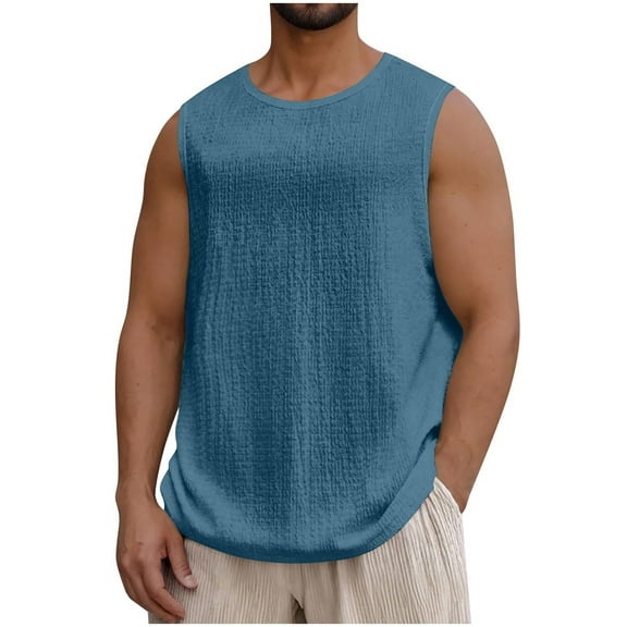USNSM Mens Vintage Casual Tank Tops Ribbed Knit Sleeveless Round Neck Shirt Lightweight Tee Summer Muscle T-Shirts Blue L