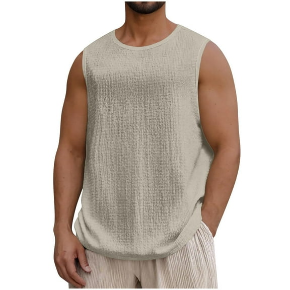 USNSM Mens Vintage Casual Tank Tops Ribbed Knit Sleeveless Round Neck Shirt Lightweight Tee Summer Muscle T-Shirts Gray M