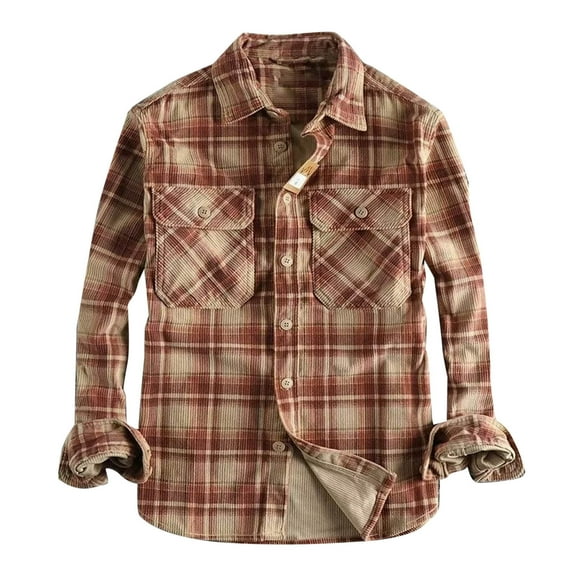 USNSM Mens Vintage Flannel Shirt Long Sleeve Turndown Collar Button Plaid All Cotton Soft Brushed Shirts Comfy Breathable Casual Tops Brown XL