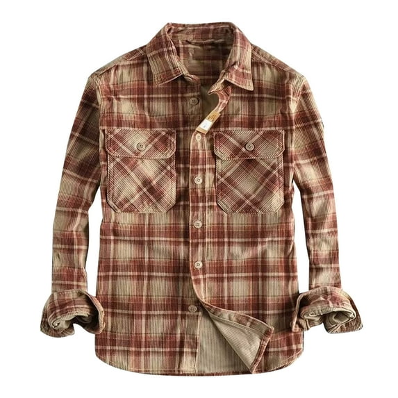 USNSM Mens Vintage Flannel Shirt Long Sleeve Turndown Collar Button Plaid All Cotton Soft Brushed Shirts Comfy Breathable Casual Tops Brown XL