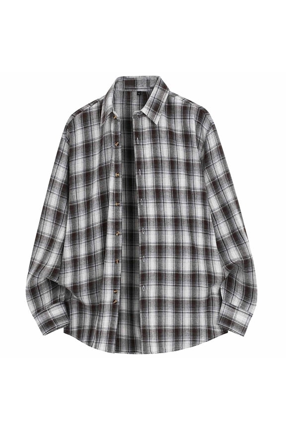 Mens Vintage Plaid Flannel Shirt Long Sleeve Button Down Casual Vintage Lapel Overshirt Jacket Loose Fit Layered Top Brown XL