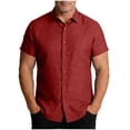 thumbnail image 1 of USNSM Mens Vintage Shirts Short Sleeve Cotton Lined Button Down Shirt Summer Solid T Shirts Beach Collared Tops with Pocket Red L, 1 of 8