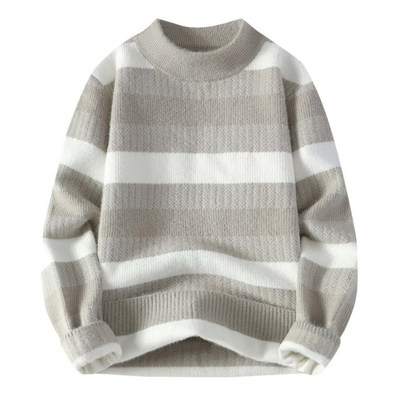 USNSM Mens Vintage Sweater Oversized Striped Knit Sweaters Crewneck Blouses Fall Pullover Tops Color Block Warmth Knitwear Beige XXXL