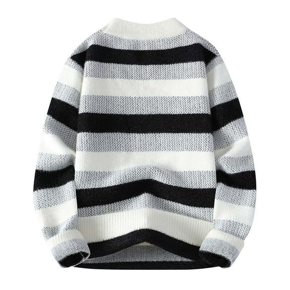 USNSM Mens Vintage Sweater Oversized Striped Knit Sweaters Crewneck Blouses Fall Pullover Tops Color Block Warmth Knitwear Black XXXL