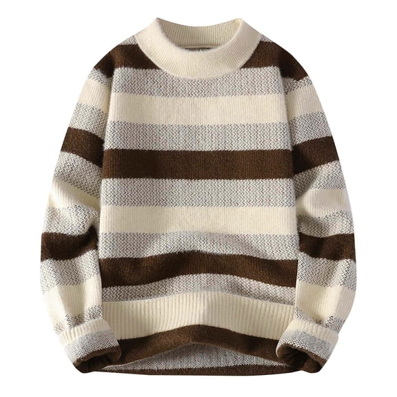 USNSM Mens Vintage Sweater Oversized Striped Knit Sweaters Crewneck Blouses Fall Pullover Tops Color Block Warmth Knitwear Yellow M