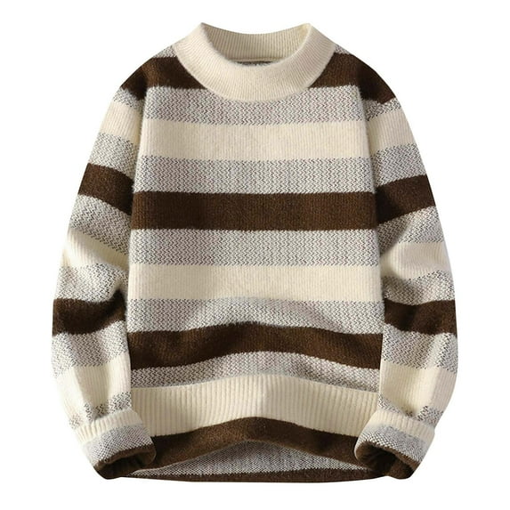 USNSM Mens Vintage Sweater Oversized Striped Knit Sweaters Crewneck Blouses Fall Pullover Tops Color Block Warmth Knitwear Yellow XL