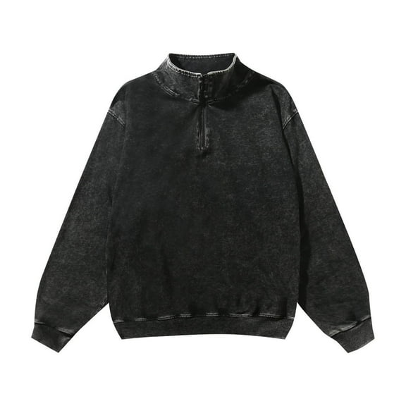 USNSM Mens Vintage Zip Up Hoodies Long Sleeve Stand-up Collar Fall Oversized Sweatshirts Acid Wash Y2K Jacket with Pockets Black XXL