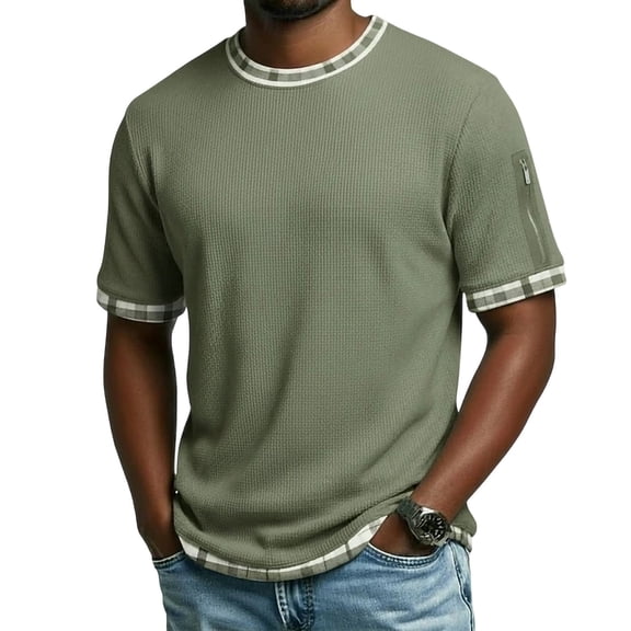 USNSM Mens Waffle T Shirts Fashion Round Neck Tee Short Sleeve Fashion Summer Tees Trendy Color Block Loose Tshirts Green XL