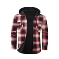 thumbnail image 1 of USNSM Mens Winter Flannel Plaid Fleece Lined Hooded Shirt Jacket Casual Long Sleeve Button Down Coat Warm Outwear with Pockets Red XXXL, 1 of 6