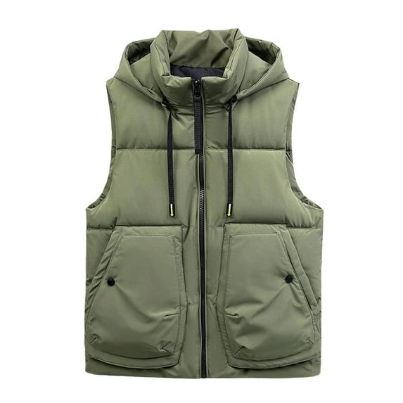 USNSM Mens Winter Puffer Vest Vintage Casual Hooded Sleeveless Waistcoat Quilted Jacket Pockets Zip Up Padded Coats Outerwear Green XXXL
