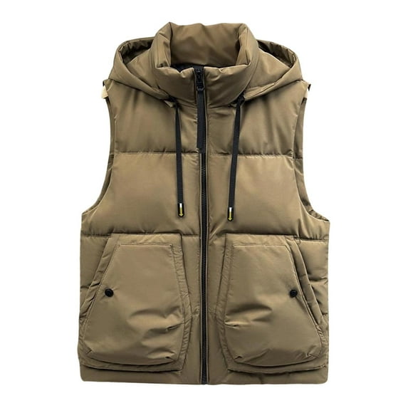 USNSM Mens Winter Puffer Vest Vintage Casual Hooded Sleeveless Waistcoat Quilted Jacket Pockets Zip Up Padded Coats Outerwear Yellow XL