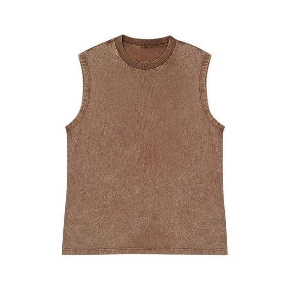 USNSM Mens Workout Tank Tops Sleeveless Tee Shirts Round Neck Solid Color Sports Wash T Shirts Running Beach Loose Fit Tee Coffee XXL