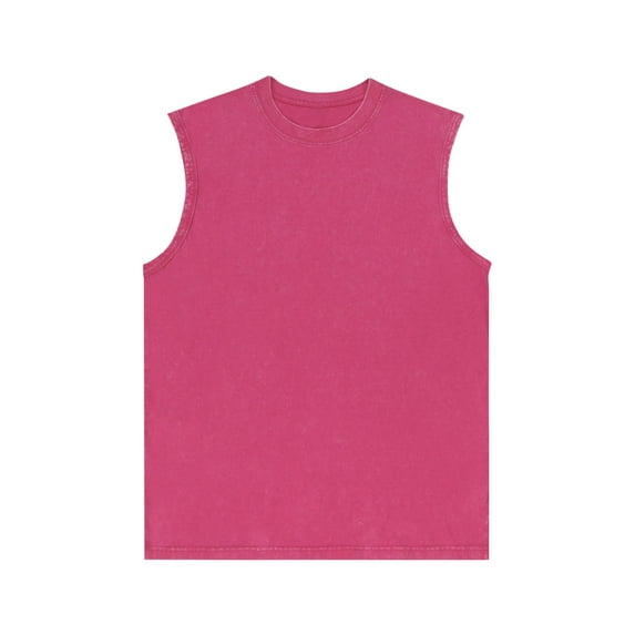 USNSM Mens Workout Tank Tops Sleeveless Tee Shirts Round Neck Solid Color Sports Wash T Shirts Running Beach Loose Fit Tee Hot Pink XL