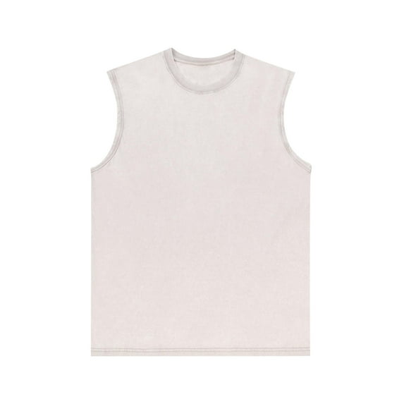 USNSM Mens Workout Tank Tops Sleeveless Tee Shirts Round Neck Solid Color Sports Wash T Shirts Running Beach Loose Fit Tee White XL