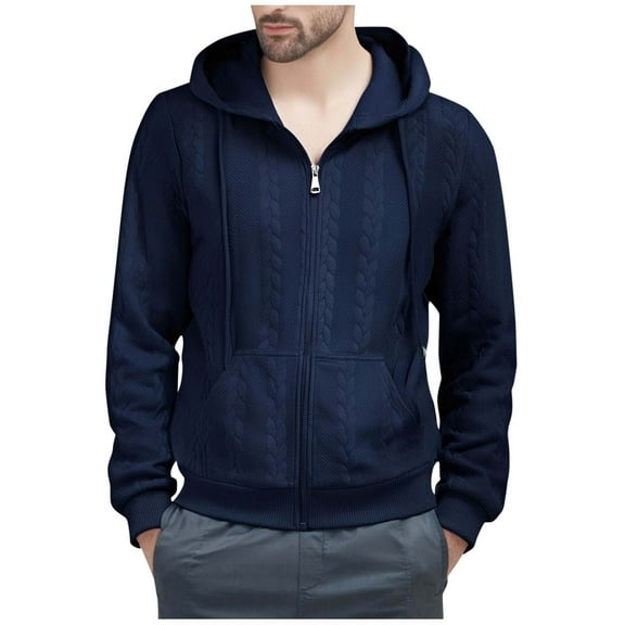 USNSM Mens Zip Up Hoodie Full-Zip Sweatshirt Lightweight Loose Fit Hooded Jackets Long Sleeve Quilted Sweatshirt Blue M