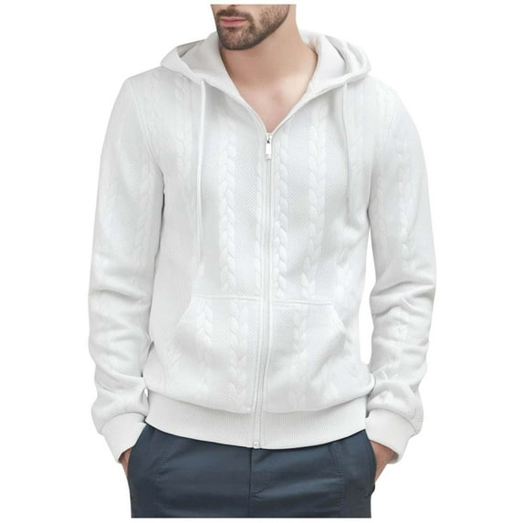 USNSM Mens Zip Up Hoodie Full-Zip Sweatshirt Lightweight Loose Fit Hooded Jackets Long Sleeve Quilted Sweatshirt White XXL