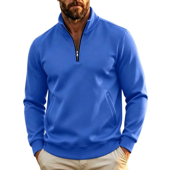 USNSM Mens Zip Up Sweatshirt No Hood Mock Neck Sweatshirts Men's Fleece Jackets Full Zip Lightweight Jacket with Pockets Blue L