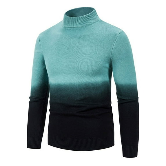 USNSM Mock Turtleneck Gradient Color Knitting Yarn Sweater for Men Winter Casual Warm Pullover Tops Long Sleeve Jumper Base Shirt Green 3XL