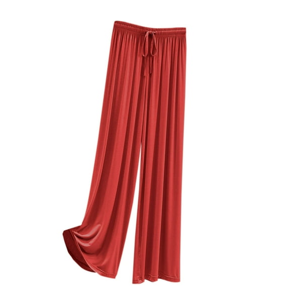 USNSM Modal Straight Trousers for Women Loose Fit Flowy Palazzo Pants High Waist Casual Loose Drawstring Wide Leg Pants Wine L