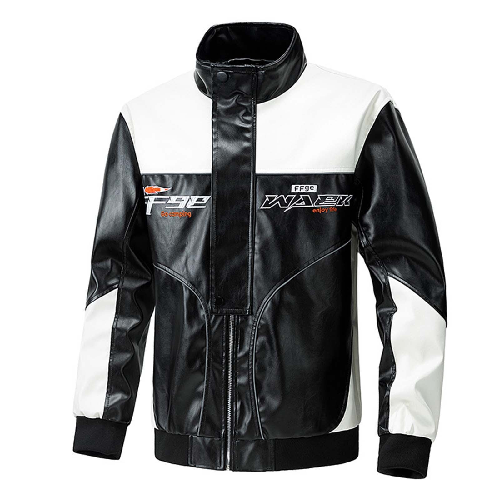 USNSM Motorcycle Jacket Motorbike Biker Waterproof Jackets Windproof Faux Leather Outwear Jacket Fall Winter for Men Black M