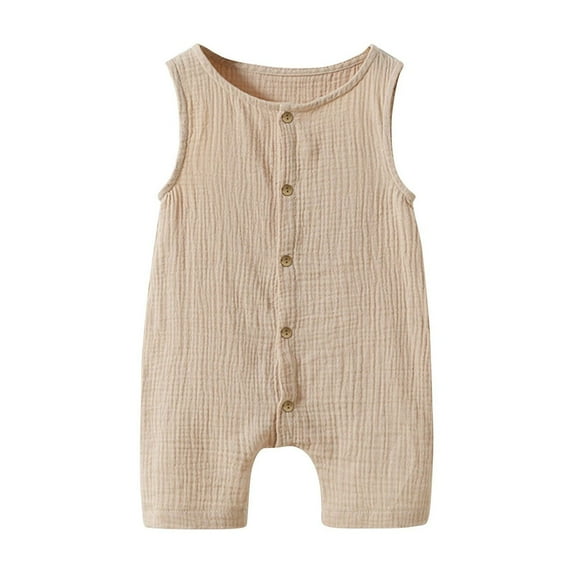 USNSM Newborn Baby Boys Girls Solid Color Cotton Linen Romper Summer Jumpsuit Sleeveless Overalls Clothing Set Beige 73