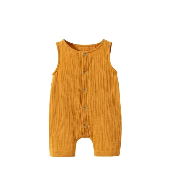 USNSM Newborn Baby Boys Girls Solid Color Cotton Linen Romper Summer Jumpsuit Sleeveless Overalls Clothing Set Orange 80