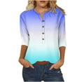 thumbnail image 1 of USNSM Ombre T-Shirts for Women Casual 3/4 Sleeve Tie Dye Gradient Print Button V Neck Graphic Tunic Tops Loose Lightweight Comfy Basic Tees Blouse Blue XXL, 1 of 4