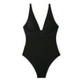 thumbnail image 1 of USNSM One Piece Ribbed Ruched Ajustable Strap Bathing Suit for Women Deep V Neck High Cut Padded Slimming Monokini Swimsuit Black M, 1 of 5