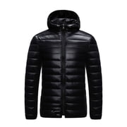 USNSM Packable Puffer Jacket Men with Hood,Winter Warm Lightweight Casual Loose Jackets Water-Resistant Puffer Coats Black L