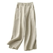 USNSM Pajama Pants for Women High Waisted Casual Lounge Palazzo Pants Baggy Workout Wide Leg Pants with Pockets Beige M