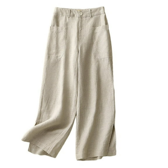 USNSM Pajama Pants for Women High Waisted Casual Lounge Palazzo Pants Baggy Workout Wide Leg Pants with Pockets Beige M