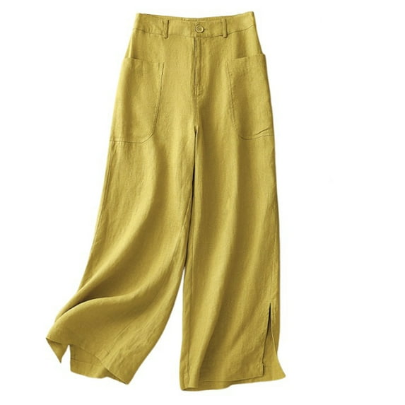 USNSM Pajama Pants for Women High Waisted Casual Lounge Palazzo Pants Baggy Workout Wide Leg Pants with Pockets Yellow L