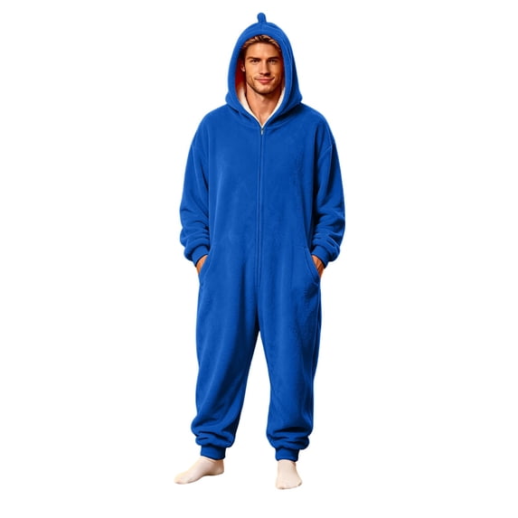 USNSM Pajamas Women Cozy Fleece Lined Home Jumpsuit, Cute Fall Pajamas, Loose Relaxed Fit, For Fall Winter Matching Loungewear Blue M