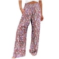 thumbnail image 1 of USNSM Palazzo Pants for Women Dressy Casual Floral Print Beach Wide Leg Pant Elastic Flowy Linen Trousers with Pockets Pink XL, 1 of 4