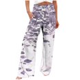 thumbnail image 1 of USNSM Palazzo Pants for Women Dressy Casual Wide Leg Leaf Print Beach Pant with Pockets Elastic Waist Flowy Linen Trousers Pink S, 1 of 4