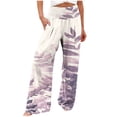 thumbnail image 1 of USNSM Palazzo Pants for Women Flowy Summer High Waisted Wide Leg Leaf Print Pant Casual Comfort Pants with Pockets Purple XL, 1 of 4